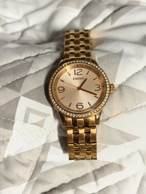 Fossil Women's Gold-Tone Crystal Bezel Bracelet Watch